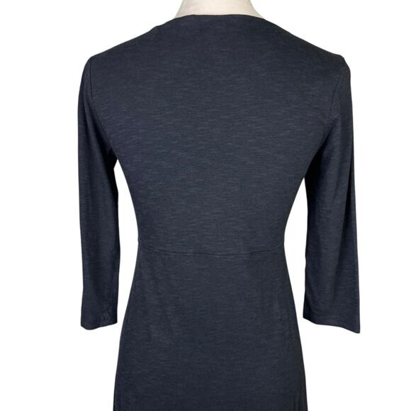 Toad & Co Rosalinda Black Space Dye V-neck 3/4 Sleeve Comfortable Everyday Dress - Picture 9 of 13